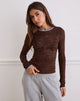 Image de Abon Long Sleeve Top in Lace Brown with Blue Binding
