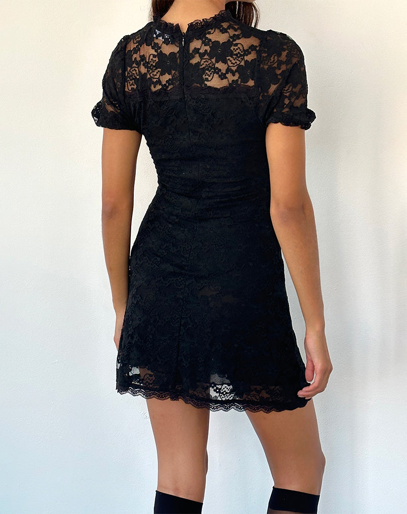 Mini robe de thé Adele en dentelle noire au jasmin