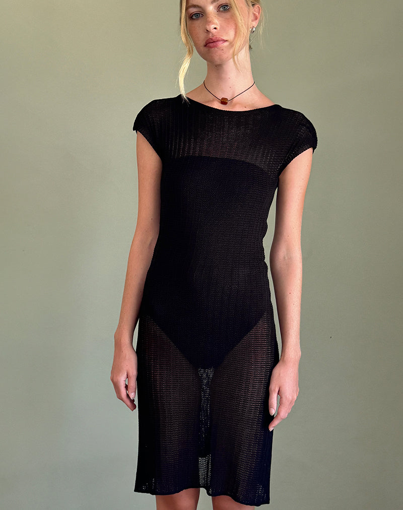 Adeline Midi Dress in Wide Rib Knit Black (robe midi en tricot à larges côtes)