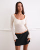 Image de Aqsa Long Sleeve Top in Floral Flock Cream