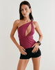 Image of Arika Asymmetric Cut Out Top in Cupro Burgundy