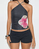 Image of Arira Halterneck Top in Black with Pink Watercolour Flower