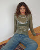 Image de l'Ashram Top in Clear Khaki Green Sequin