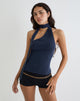 Image de Aspyn High Neck Tie Top in Cupro Navy