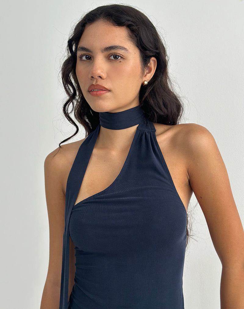 Image de Aspyn High Neck Tie Top in Cupro Navy