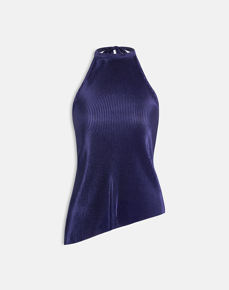 Image de Atsila High Neck Sleeveless Top in Plisse Navy