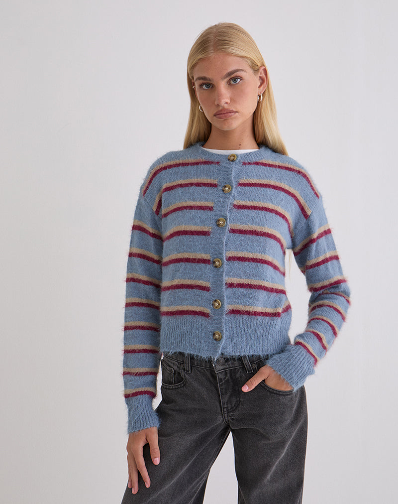 Cardigan Audrina à rayures bleues et rouges
