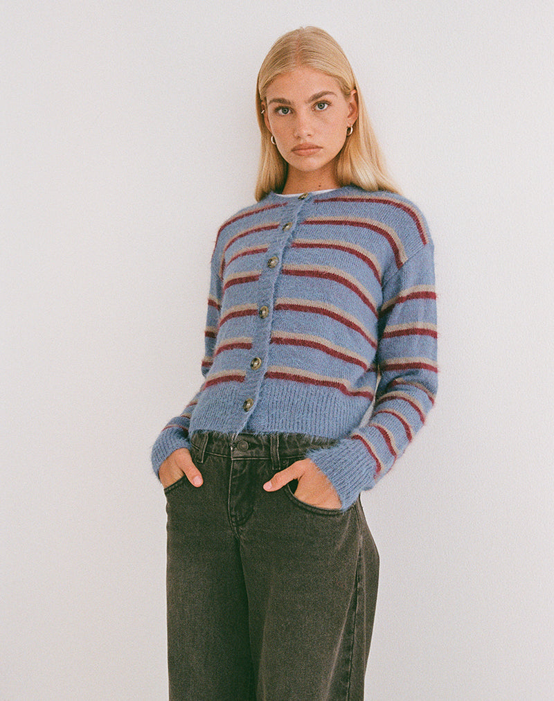 Cardigan Audrina à rayures bleues et rouges