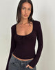 Image de Aye Plunge Long Sleeve Top with Ruched Neck in Redwood