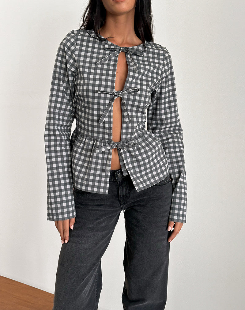 Bertaria Long Sleeve Top in Tonal Gingham Black and Grey (Top à manches longues Bertaria en vichy ton sur ton noir et gris)