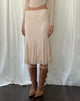Image of Betharia Frill Detail Midi Skirt in Nude Lace