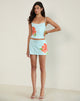 Image de la mini-jupe Nisrin en bleu avec fleur orange