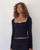 Image de Bovita Long Sleeve Top in Black with Off White Trim