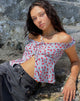 Image de Citra Bardot Frill Top in Blue Floral Ditsy