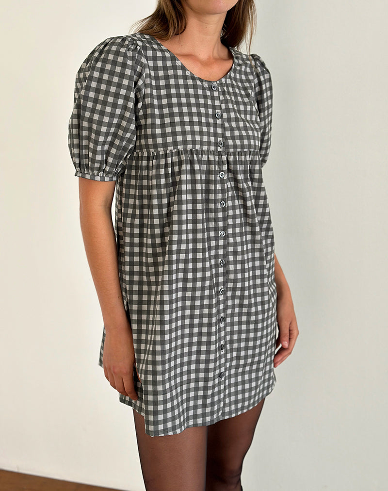 Mini robe Cybera en vichy ton sur ton noir et gris