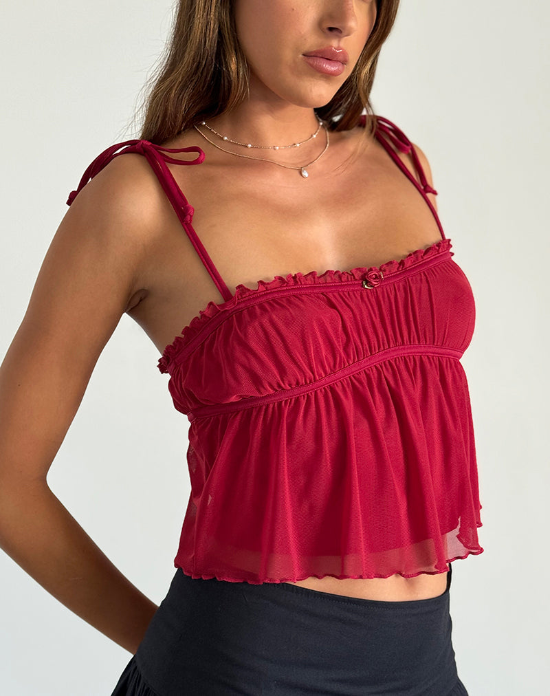 Top Cami Damaris en cerisier rouge avec bordure rouge