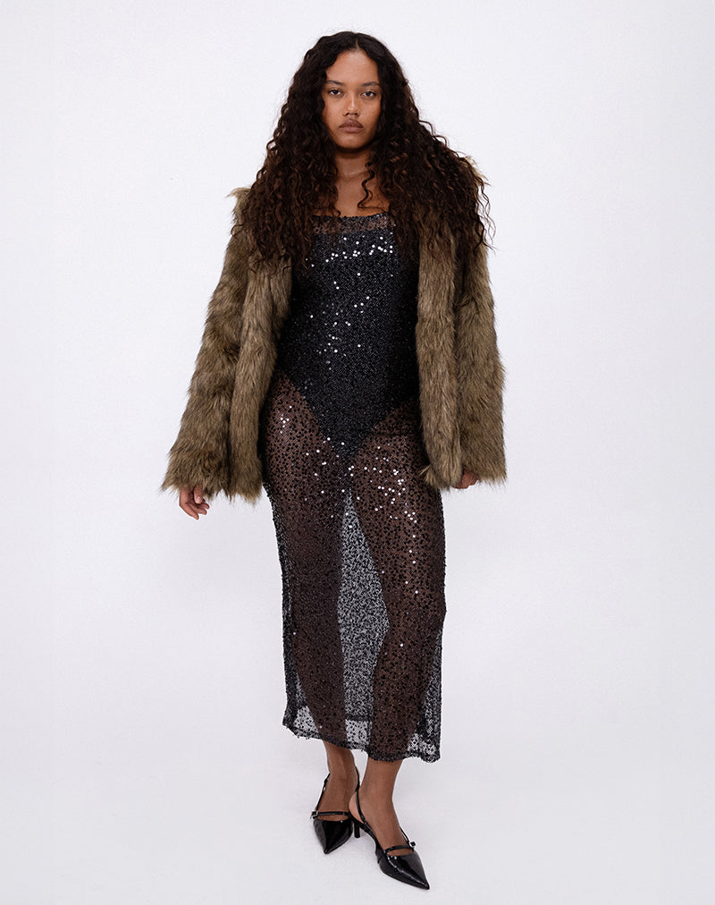 Darsih Maxi Dress in Sequin Mesh Black (Robe longue en maille pailletée)