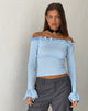 Image of Delaney Knilled Frill Bardot Top in Baby Blue