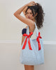 Image du sac Barbara en vichy bleu avec nœud rouge