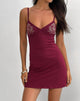 Image of Dimaya Mini Dress in Burgundy with Floral Embroidery