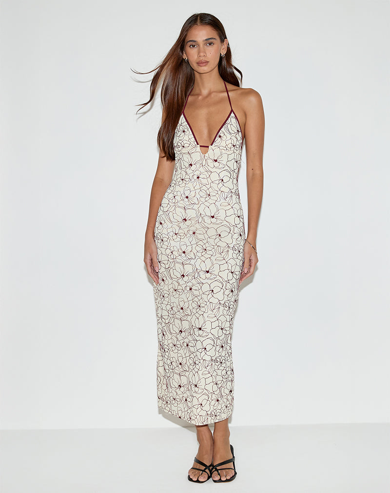 Druvish Midi Dress in Line Flower Cream