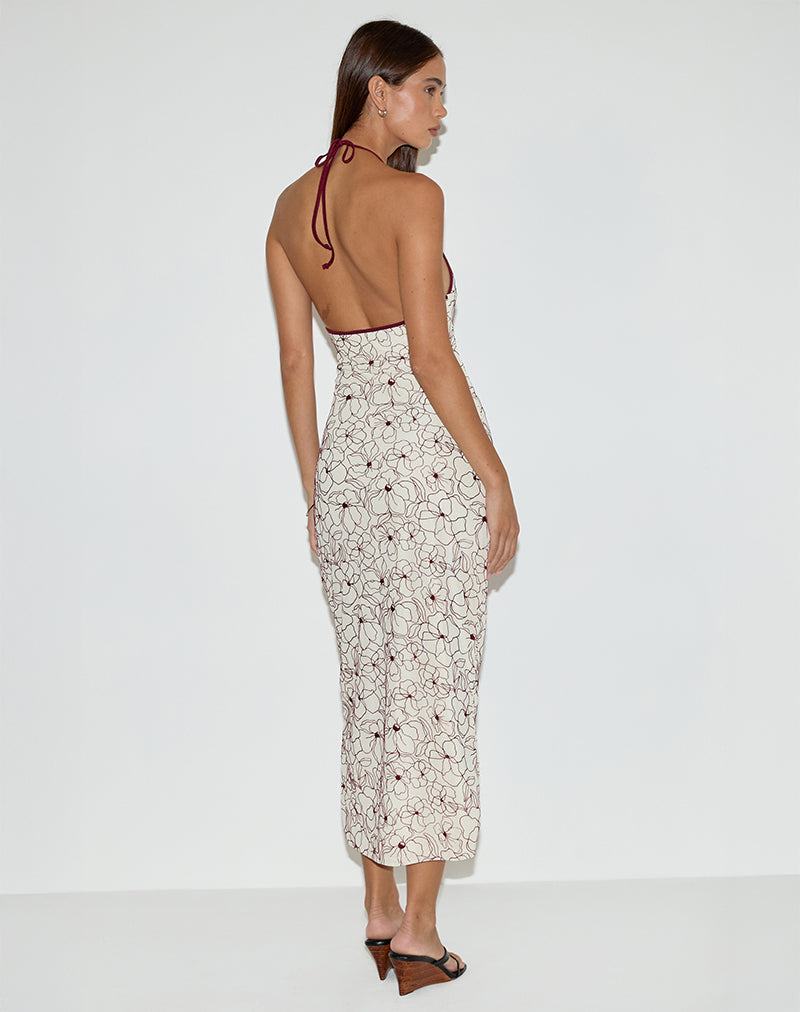 Druvish Midi Dress in Line Flower Cream