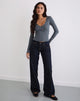 Image de Dulcet Ribbed Plunge Long Sleeve Top in Blue Granite