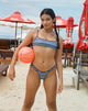 Image de Elvina Bikini Top in Stripe Blue with Brown Binding