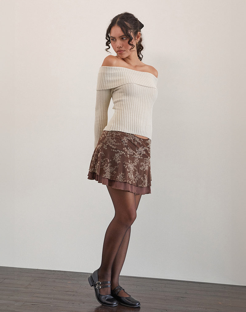 Image de la mini-jupe Friska en fleurs Blooming Vines Brown