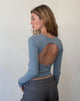 Image de Gelbon Open Back Long Sleeve Top in Rib Powder Blue