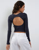 Image de Gelbon Open Back Long Sleeve Top in Ribbed Ocean Storm