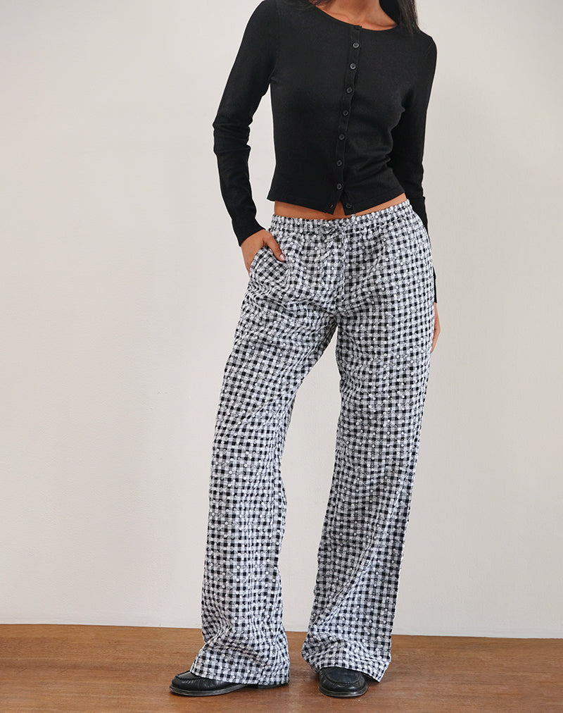 Wasic Pantalon large en lin, vichy fleuri Noir