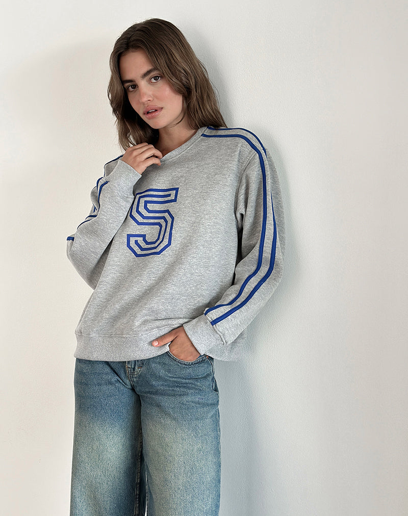 Sweatshirt Govel en gris marron avec motif bleu cobalt 5
