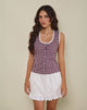 Image of Gronita Blouse in Mini Gingham Wine with White Lace