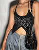 image de Buhal Crop Top in Black Butterfly Diamante