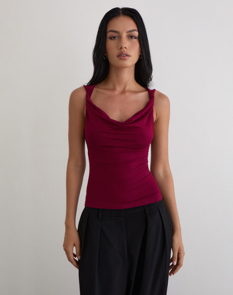 Image de Imrie Open Back Top in Rayon Jersey Burgundy