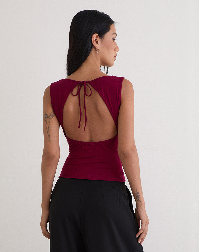 Image de Imrie Open Back Top in Rayon Jersey Burgundy