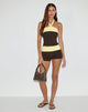 Image of Inrida Halterneck Top in Chocolate Brown and Lemon