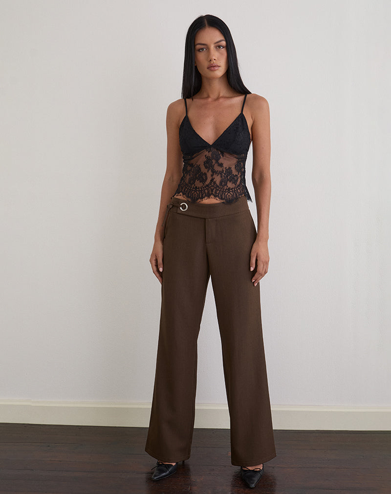 Top cami plongeant Kaika en dentelle Eyelash Black