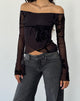 Image de Kareena Long Sleeve Bardot Top in Orchid Flock Black
