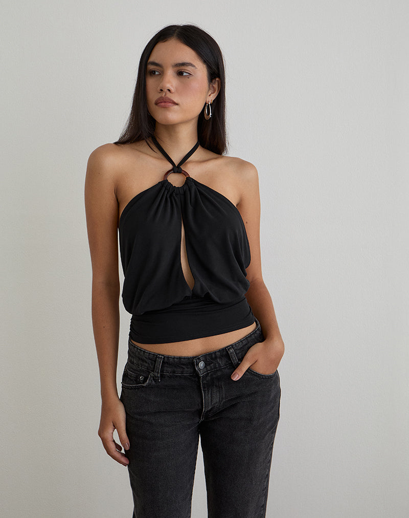 Image de Karise Plunge Top in Cupro Black