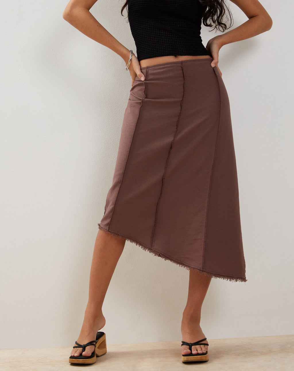 Jupe midi asymétrique Karlesa, taupe foncé