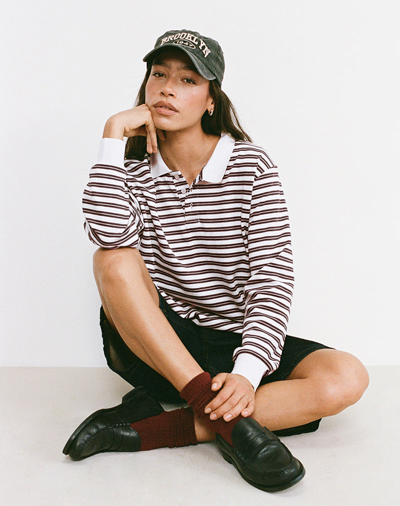Kemillau Baggy Shirt in Brown with White Stripes (Chemise ample marron à rayures blanches)