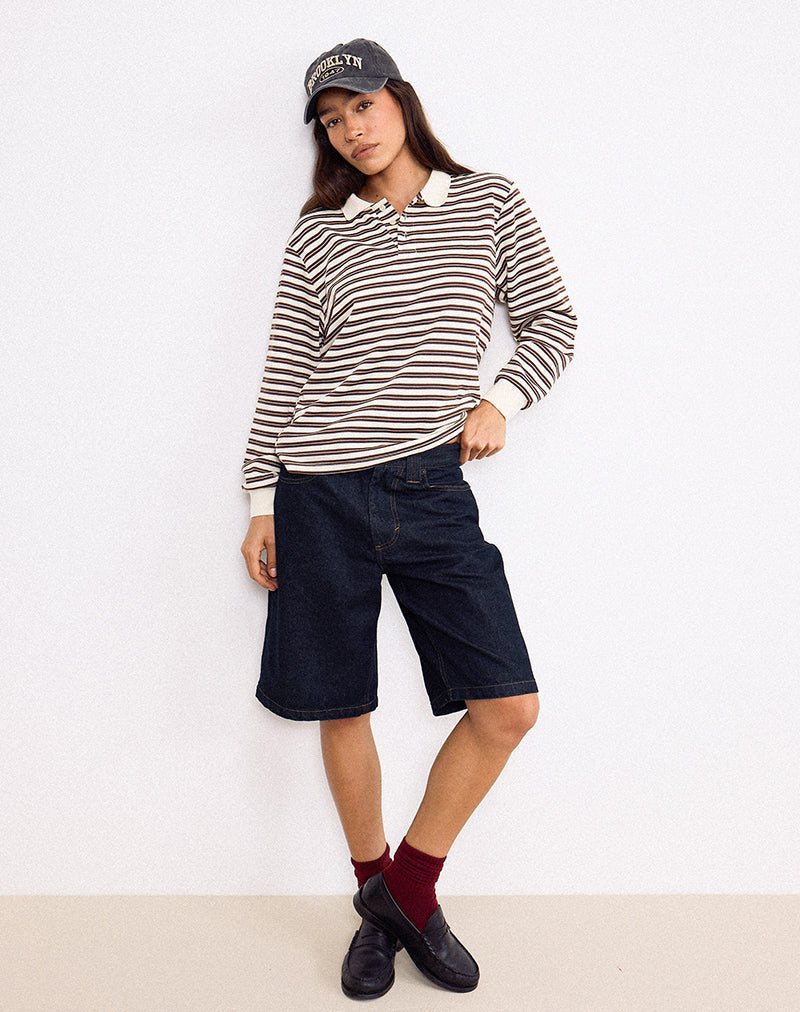 Short patineuse à taille basse en indigo