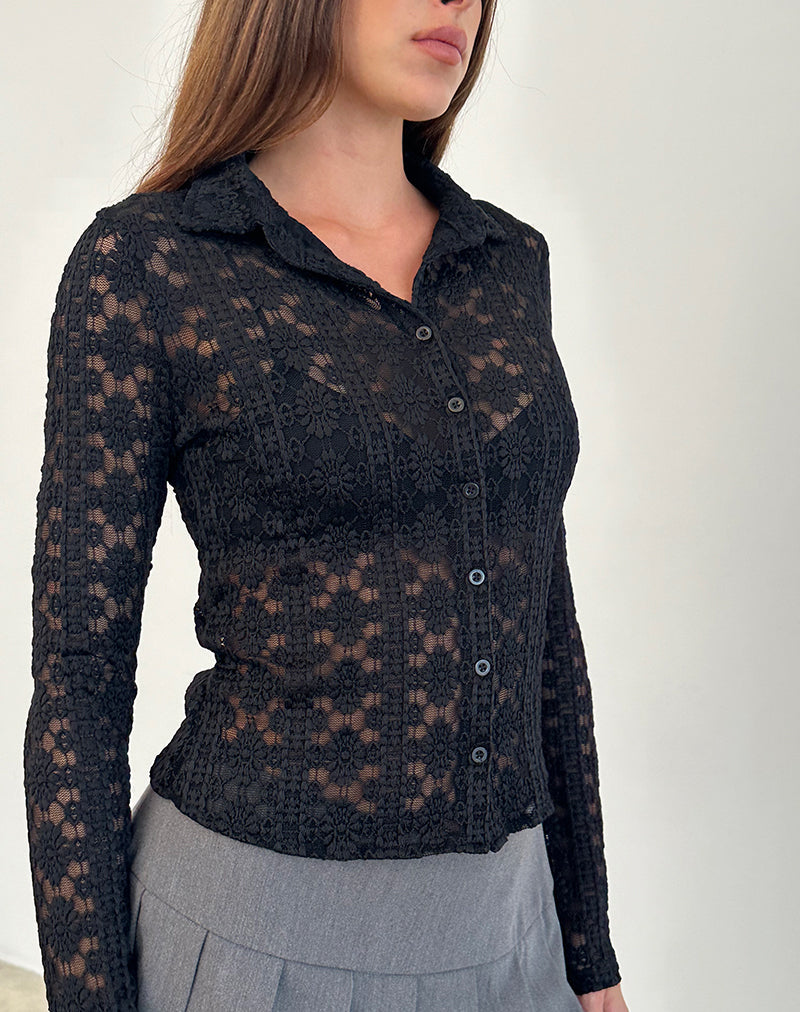 Chemise Kenila, dentelle royale, noire