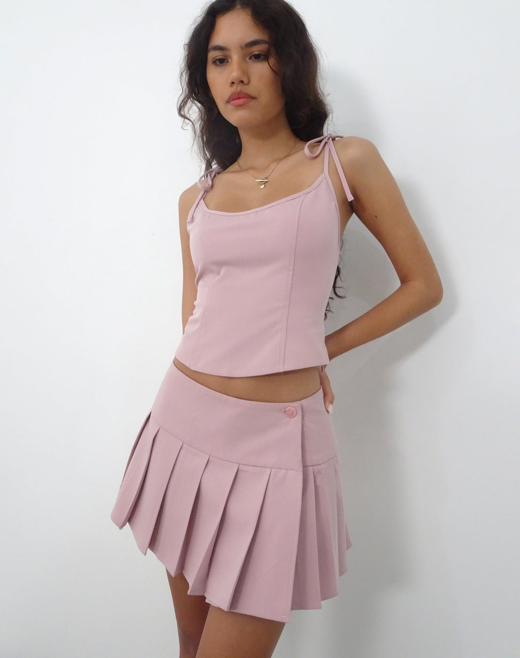 Jupe micro plissée Casini, rose