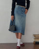 Image of Low Rise Denim Midi Skirt in Vintage Blue Green