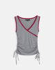 Image of Laird Wrap Top in Grey with Adrenaline Red Binding