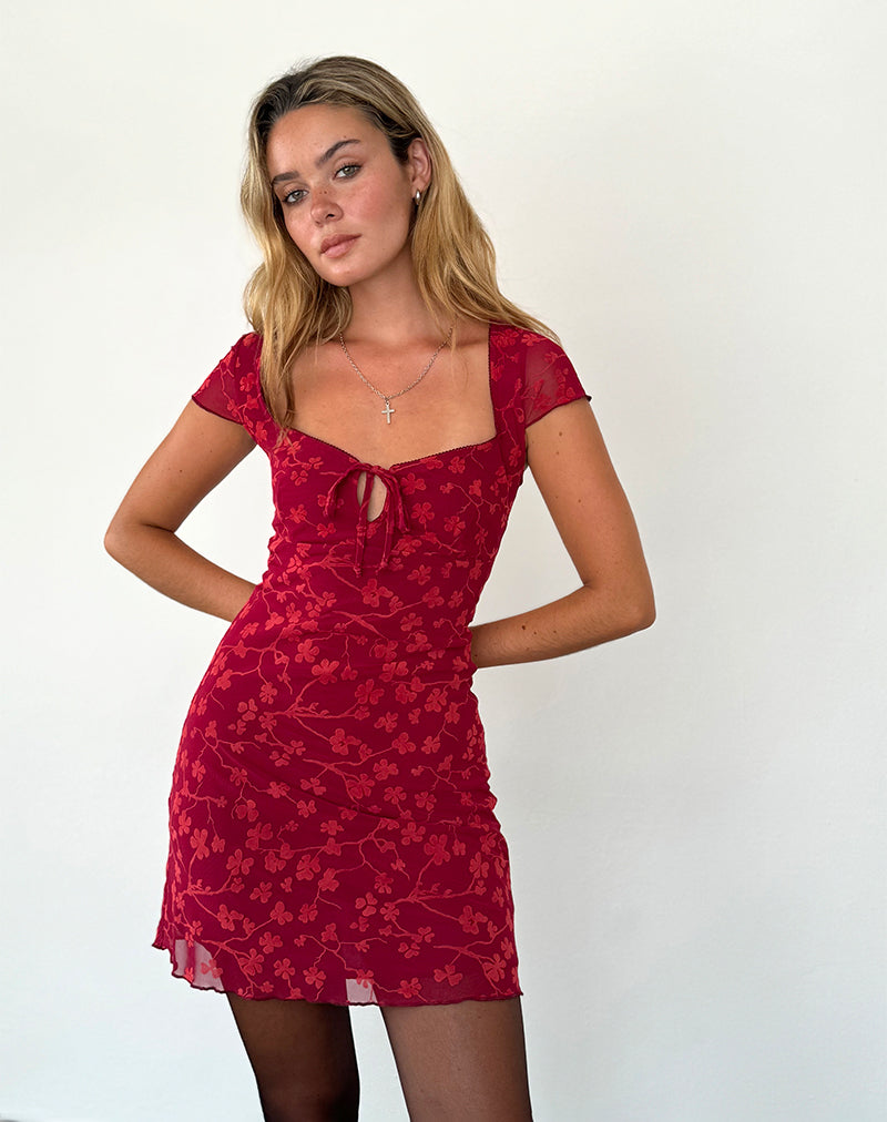 Mini robe Lashka en flocage floral grunge rouge