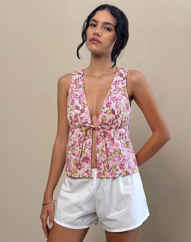 Image de Leda Tie Front Top in Blossom Floral Pink